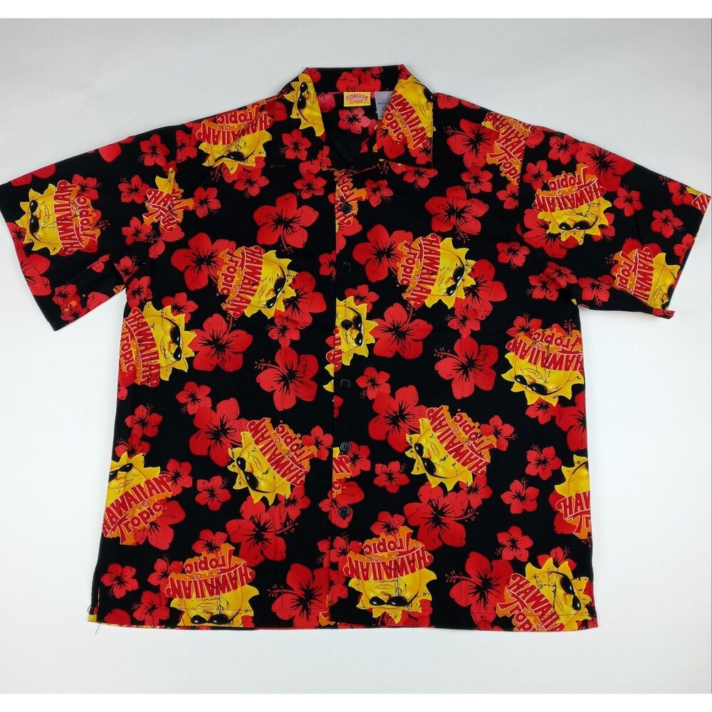 Hawaiian Tropic Sun Button Shirt All Over Print Men's Size Large Floral Tropical